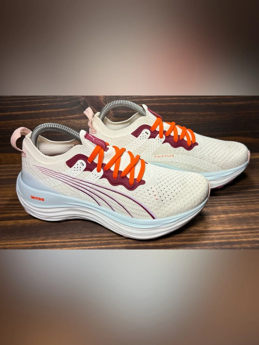 Puma Lemlem X Forever run Nitro Women’s Size 7 Shoes White Orange Lightly Worn